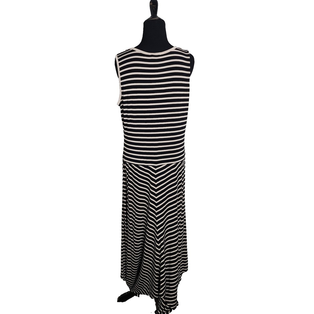 Calvin Klein Black Tan Striped Sleeveless Asymmetrical Hem Dress XL Fairy Grunge - Picture 5 of 8